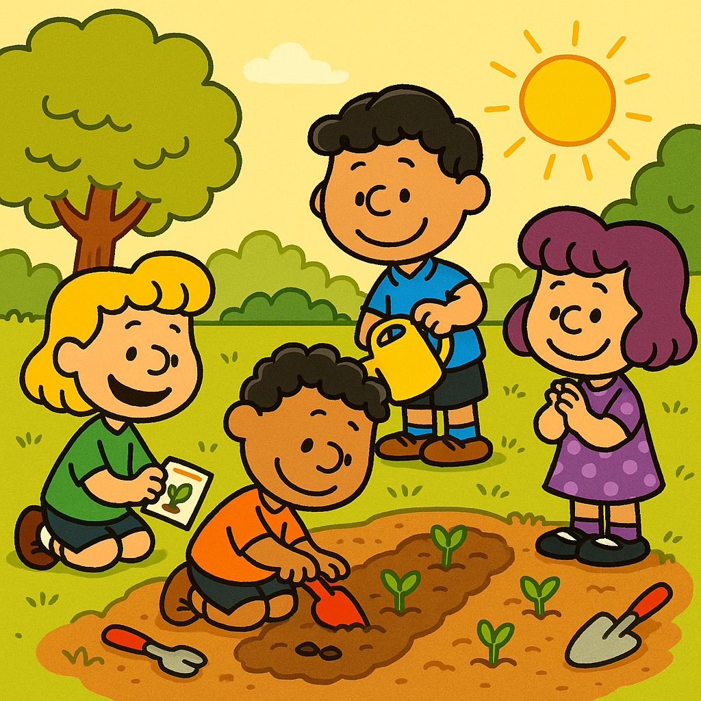 Cheerful Gardening Kids - Image created using Sora AI
